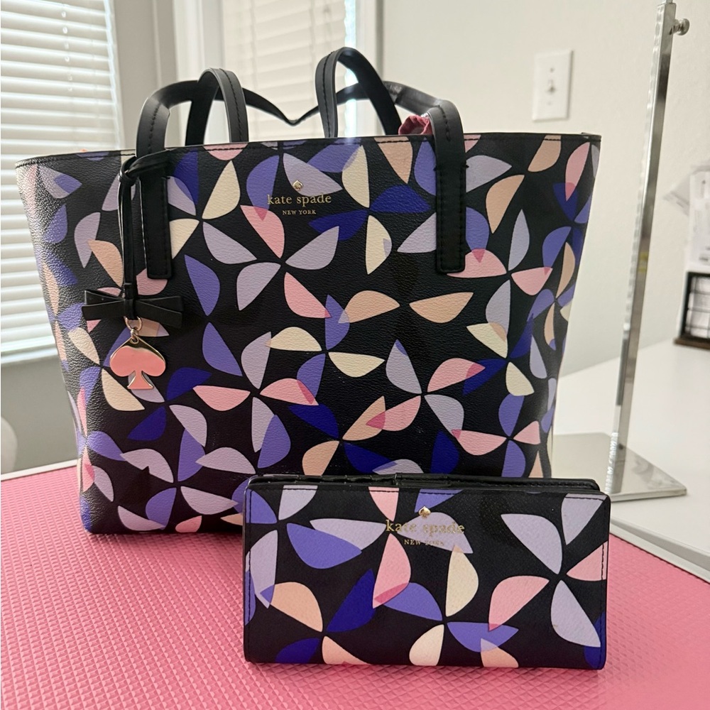 Kate Spade Black and Purple Geometric Tote